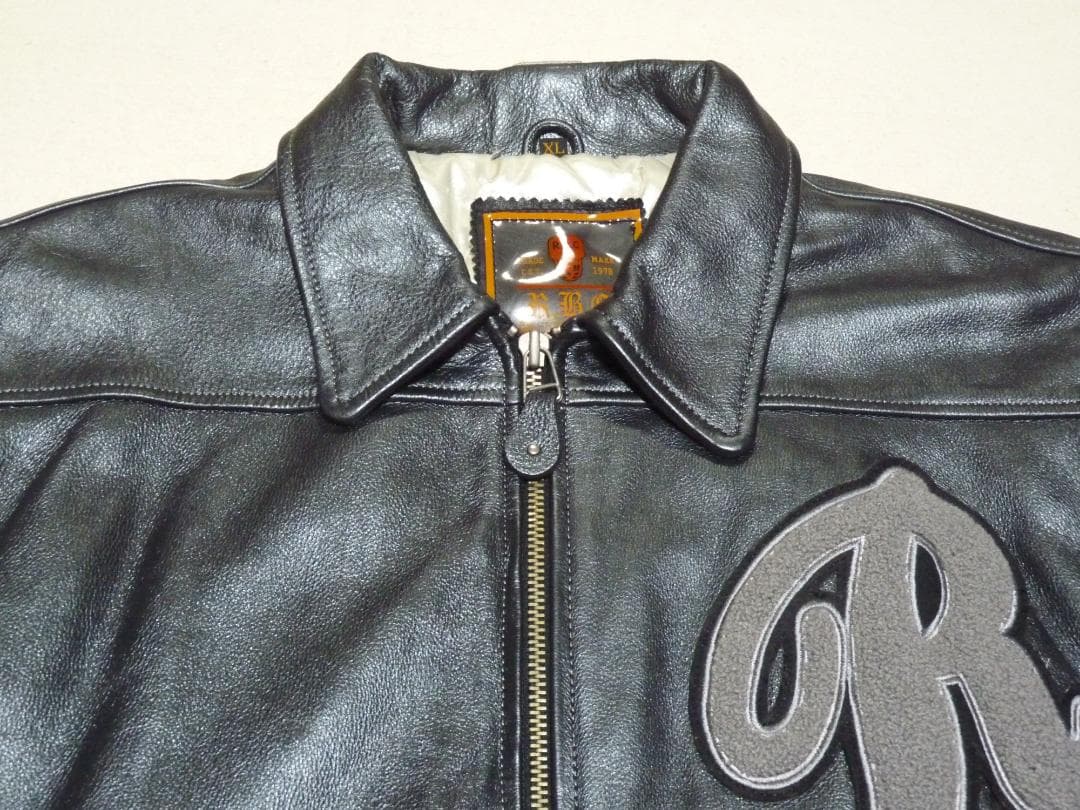 アラレ3号　RBC　本革　レザージャケット　ブラック＆ホワイト　XL