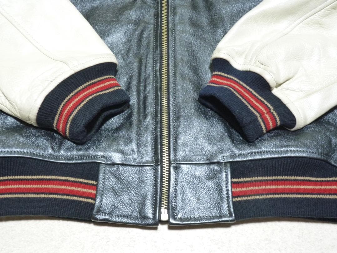 アラレ3号　RBC　本革　レザージャケット　ブラック＆ホワイト　XL