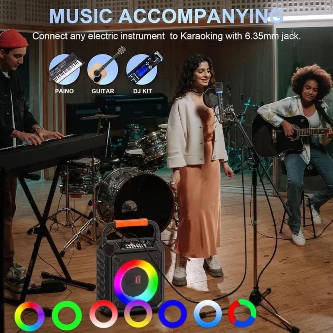 【新品未使用】カラオケ 家庭用 ワイヤレスマイク２本付き 小型カラオケマシン