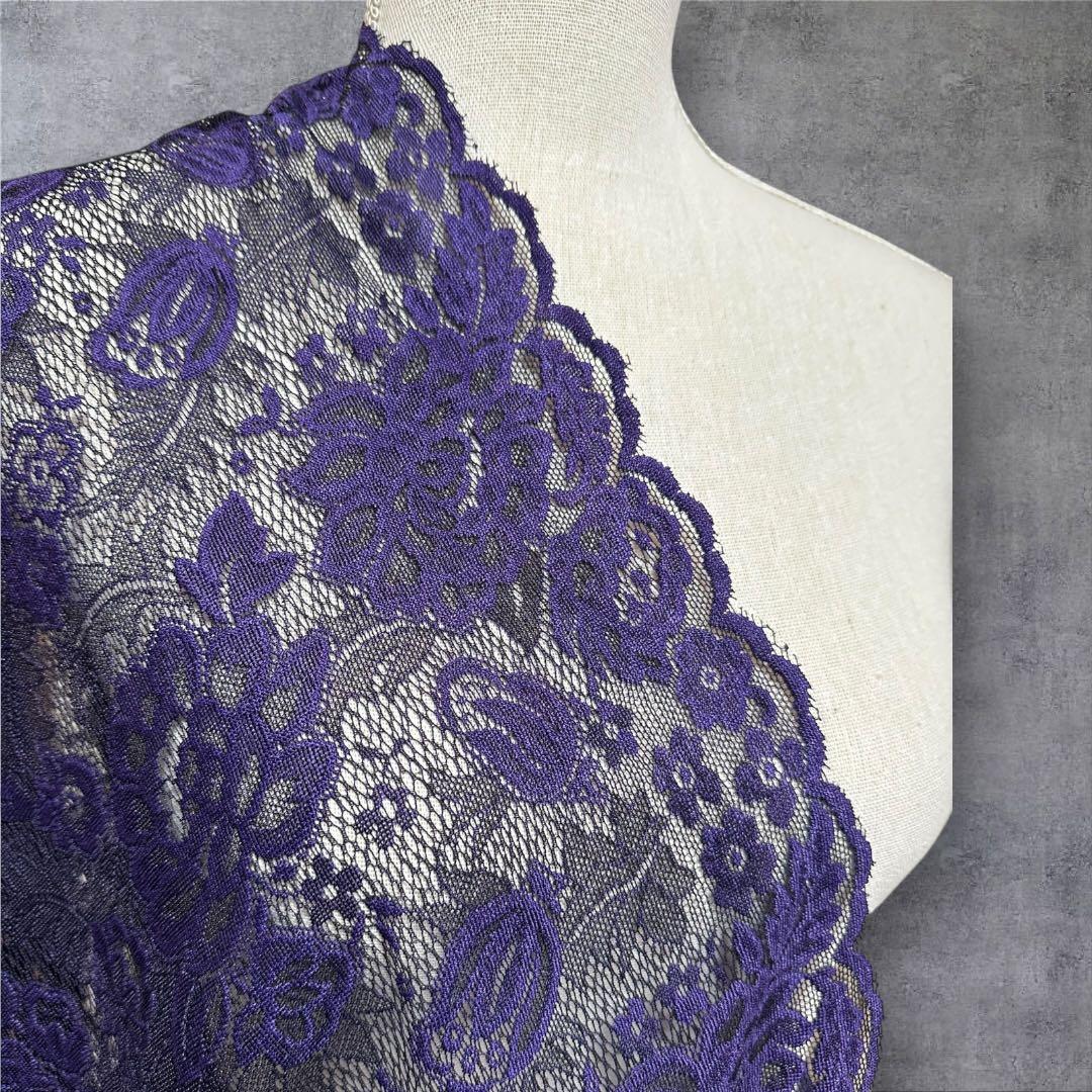 フラメンコ　巻きスカート　シージョ　ブローチset 紫色刺繍レース