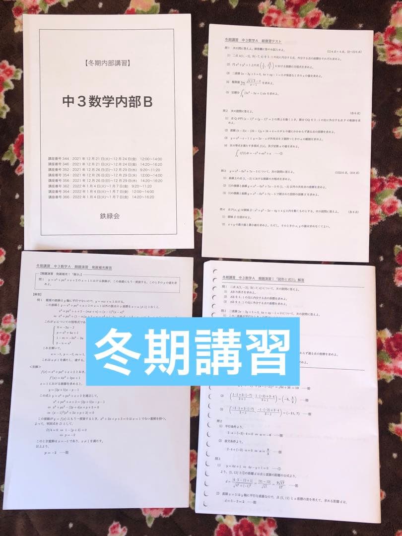 【フルセット独学可能】鉄緑会　中3 数学　テキスト4冊　プリント　講義ノート付