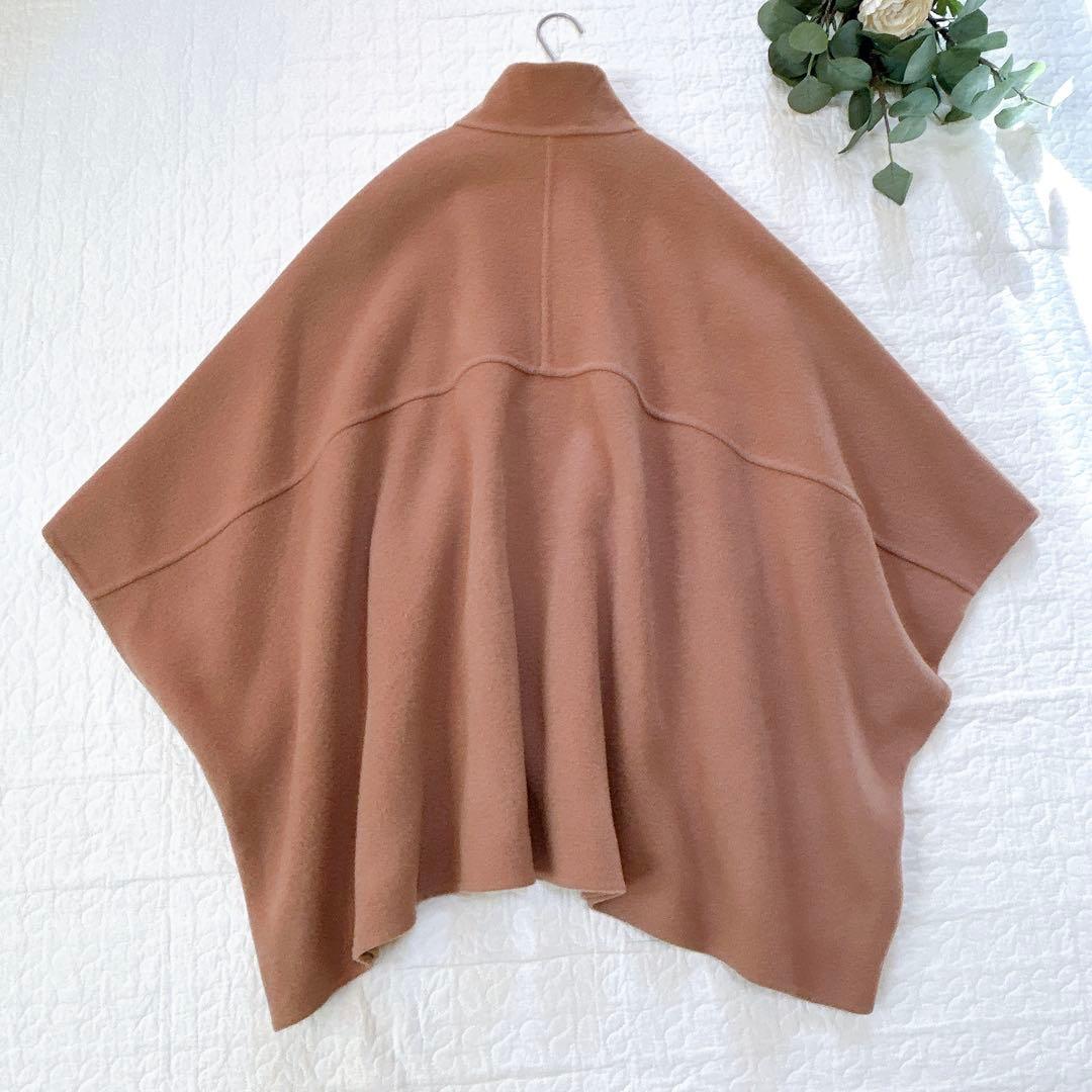 極美品 スローブイエナ 23年 スタンドカラーダブルフェイスポンチョ キャメル