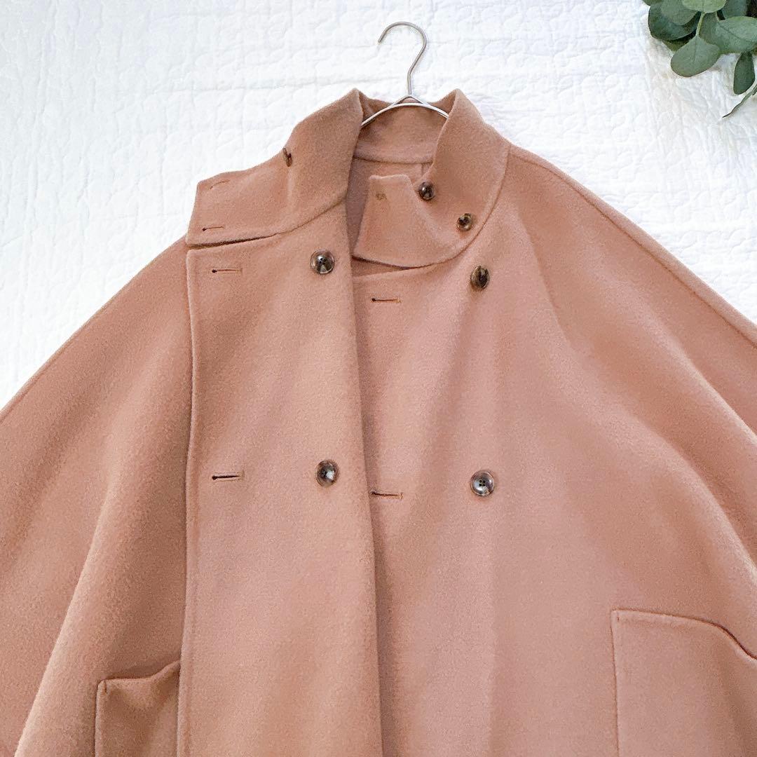 極美品 スローブイエナ 23年 スタンドカラーダブルフェイスポンチョ キャメル