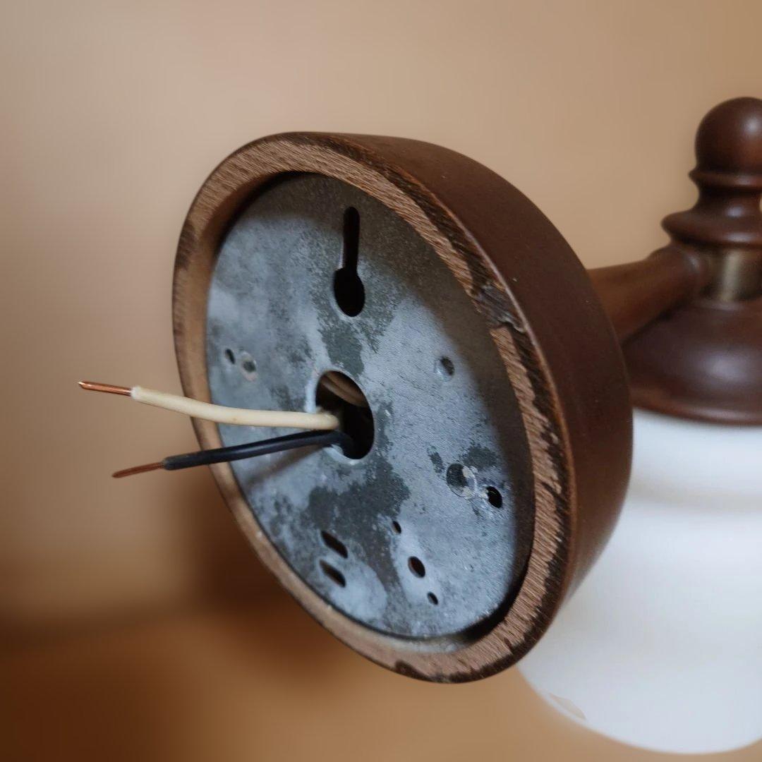 レトロ［National］フロストガラス 白乳色 ブラケット 木製 壁掛け