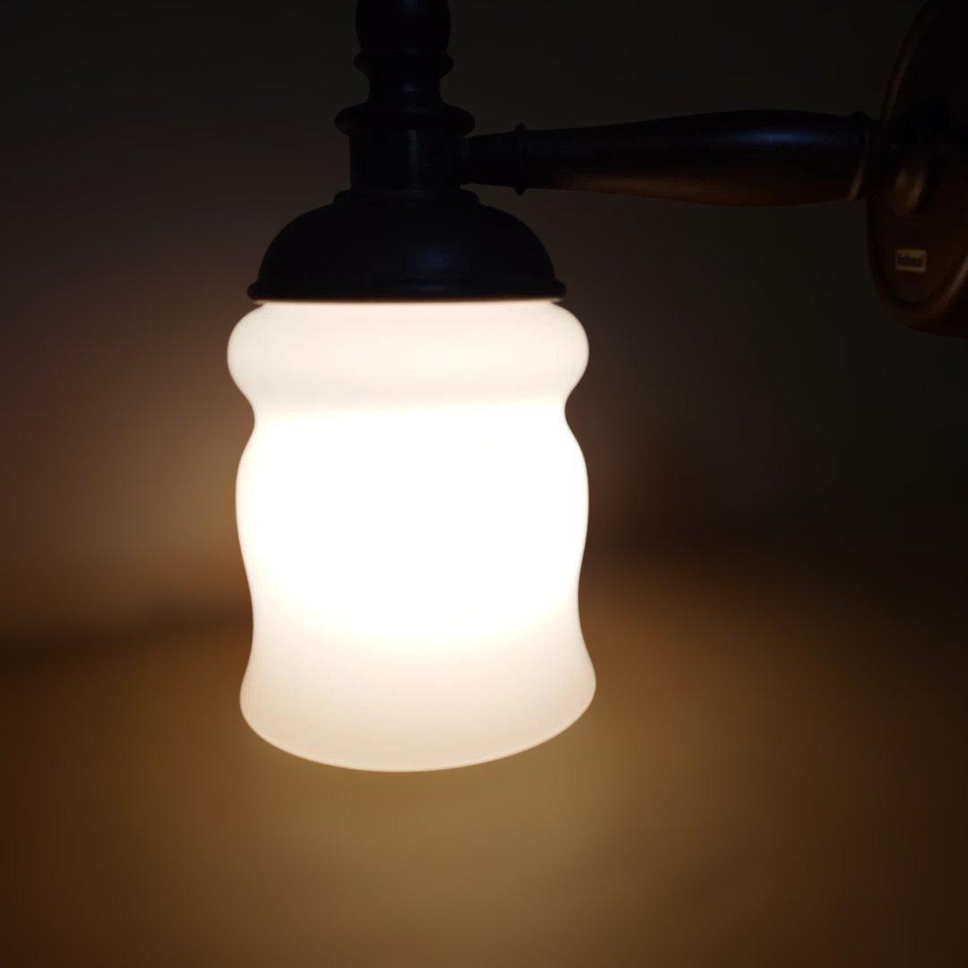 レトロ［National］フロストガラス 白乳色 ブラケット 木製 壁掛け