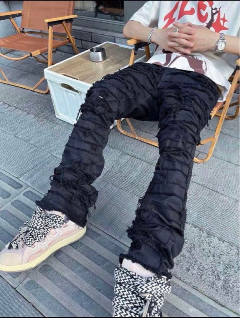 eyden着用！FLEXHOOD 黒デニムフレアパンツフリンジ加工