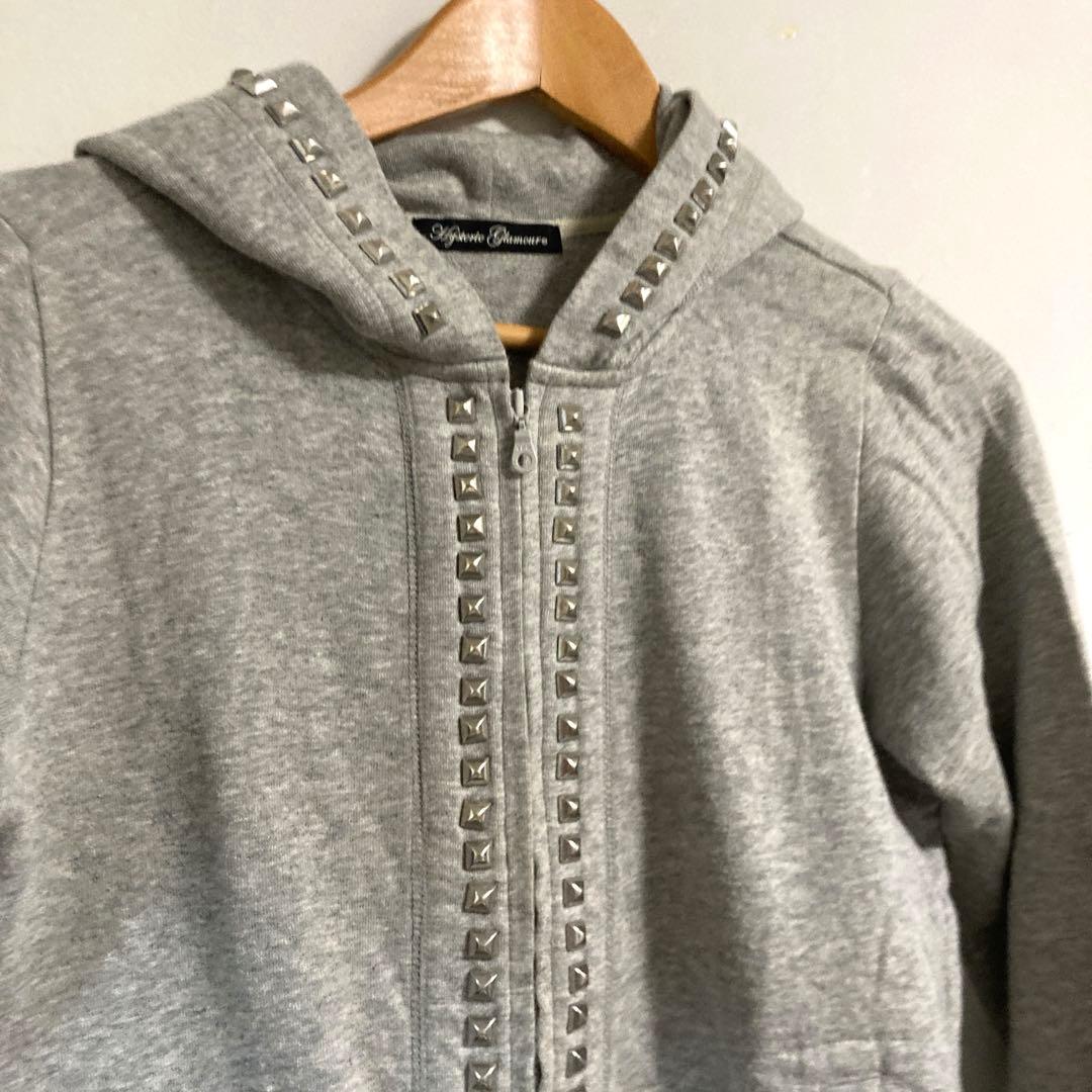 ヒステリックグラマー　スタッズ加工パーカー　グレー　y2k NANA FREE