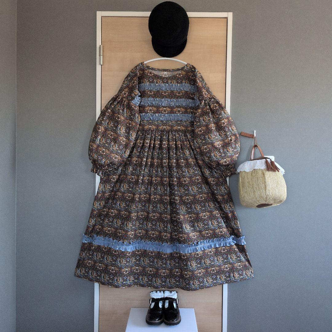 ハンドメイド　シックで大人可愛いロングワンピース✨️ ブラウン×ブルーグレー