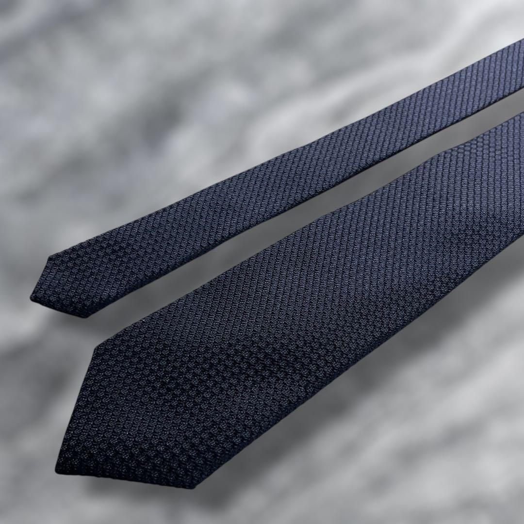 【極美品】ジェイプレス 無地 ソリッドタイ ジャガード バスケット織り ネイビー