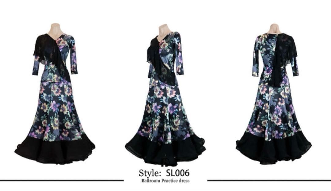 社交ダンス衣装　ダンストップス　ダンスウェア TID 黒　花柄