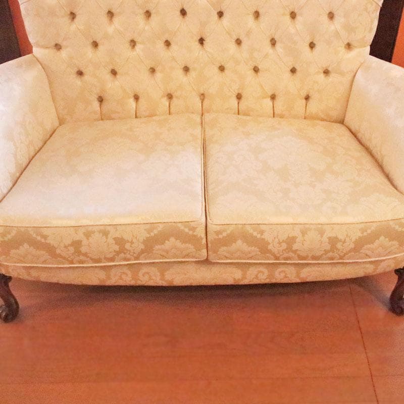 ヴィンテージ風 ラブソファ 2人掛け ダマスク クッション付 107-497