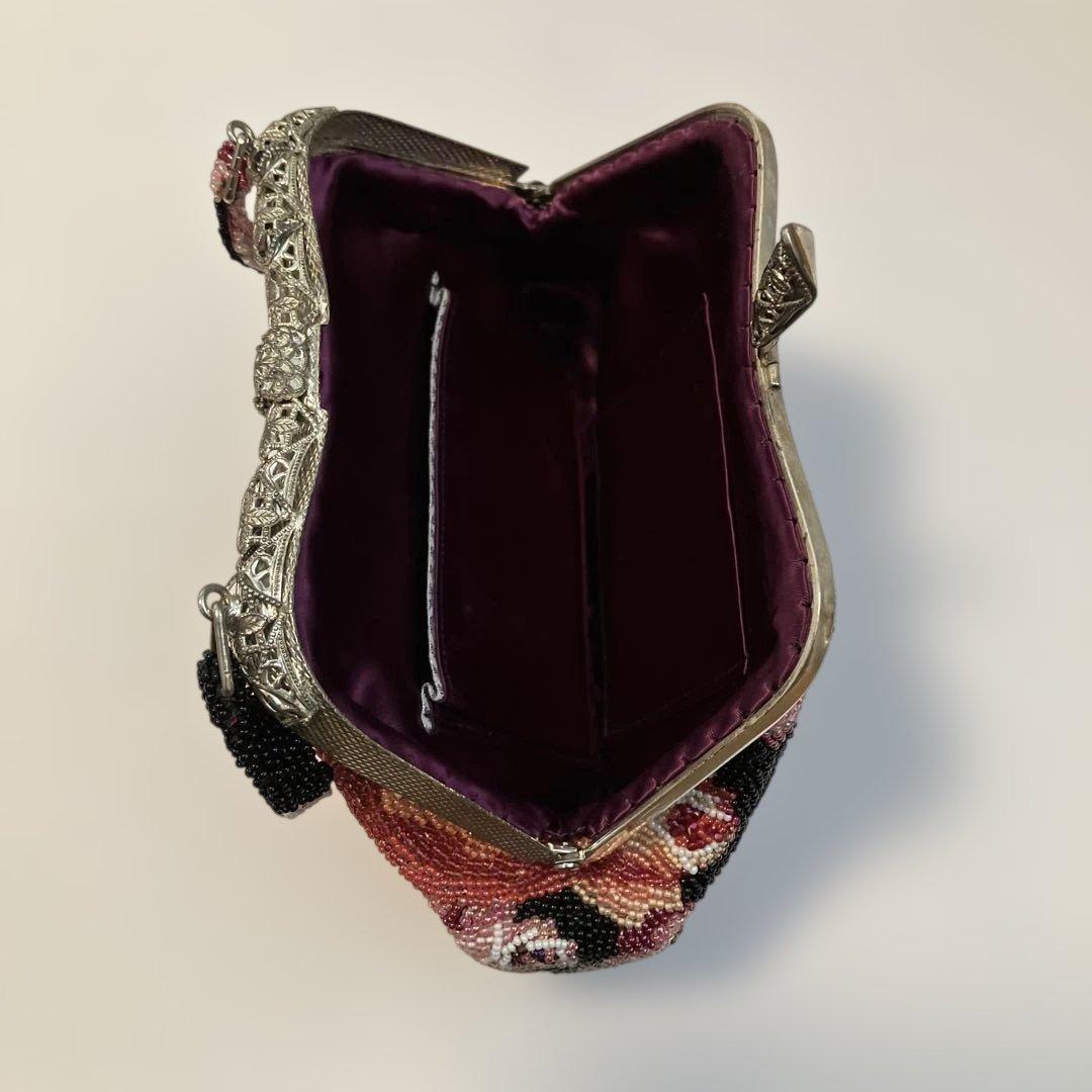 【希少】花柄総ビーズ刺繍がま口バッグ