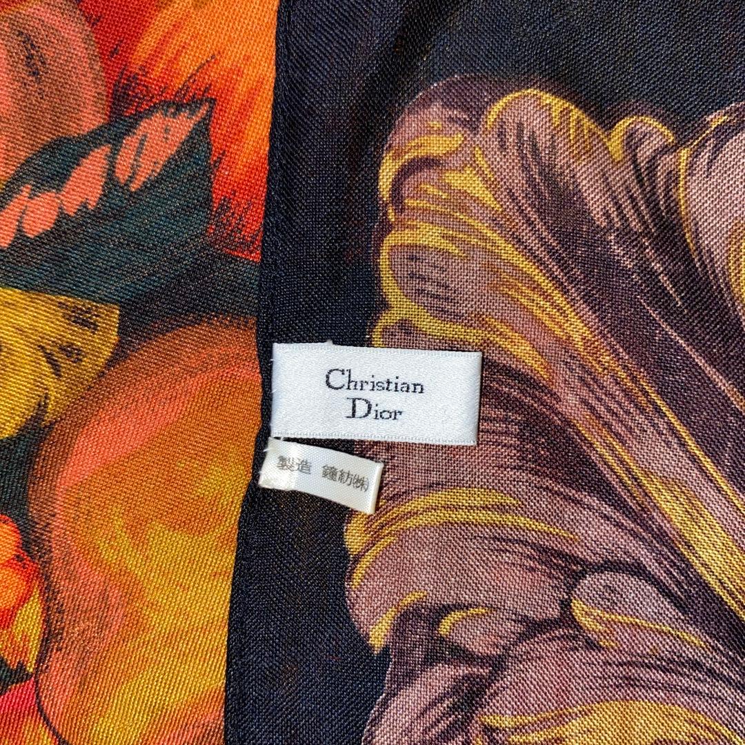 美品 Christian Dior 花柄 果物柄 大判スカーフ 110×110