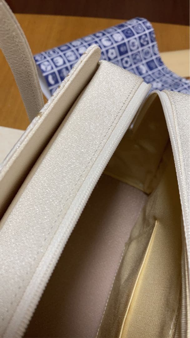 和装バッグ　利休バッグ　金蘭織物　アイボリー　金糸