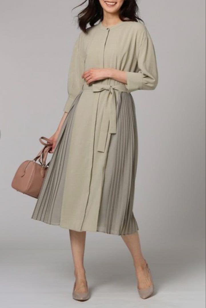 アンタイトル　【洗える】ボイルベルテッドプリーツワンピース　ダークネイビー