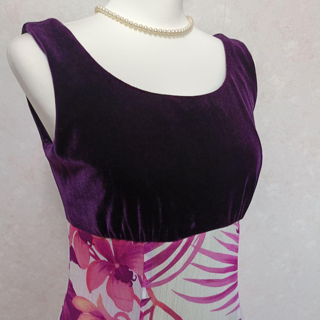 【美品】ui no! ベロア ハワイ製 フラダンス衣装 ノースリーブワンピース