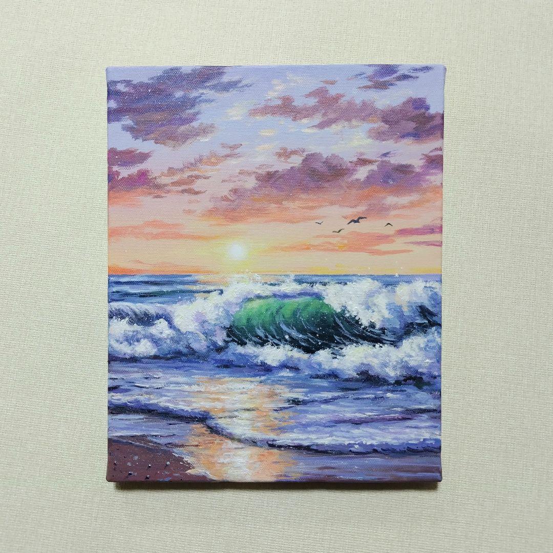 k*o様 【夕波】アクリル画 F3 風景画 絵画 海の絵