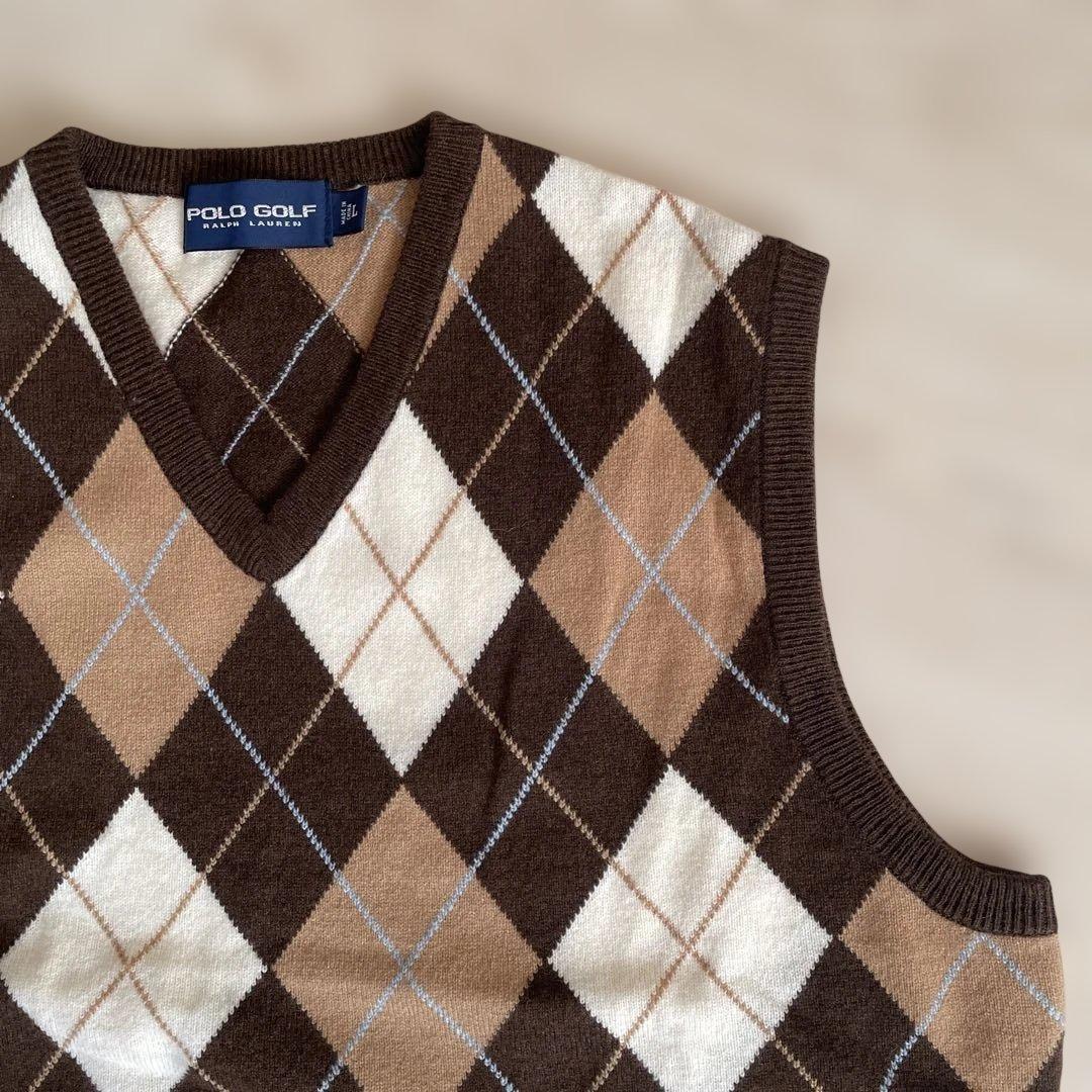 POLO GOLF ラルフローレン　ベスト　アーガイル柄 ニットベスト　ブラウン