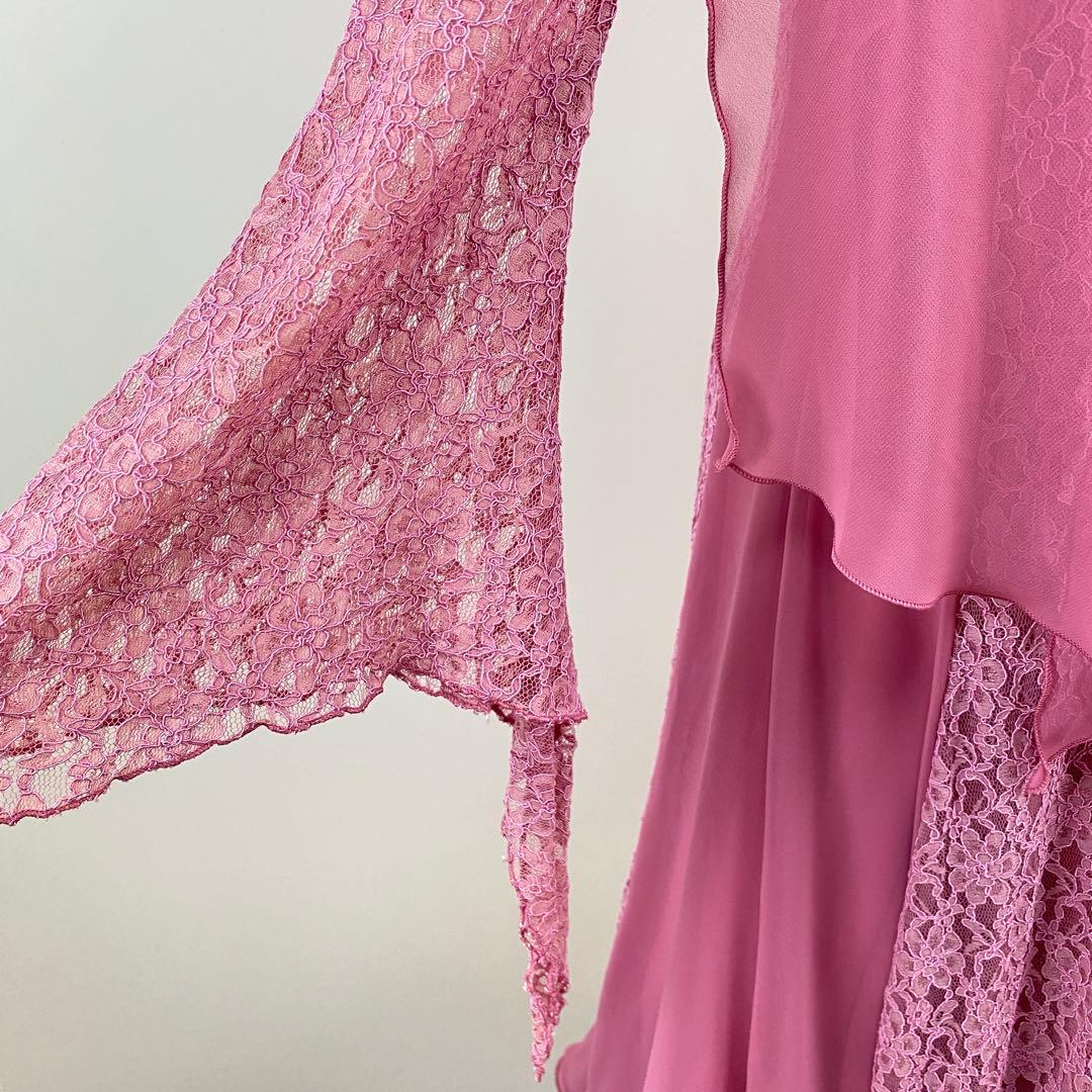 訳あり美品 社交ダンス ドレス ロングワンピース 派手 レース