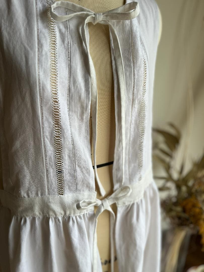 アンティーク　リネン　エプロン　ワンピース　リメイク　ハンドメイド