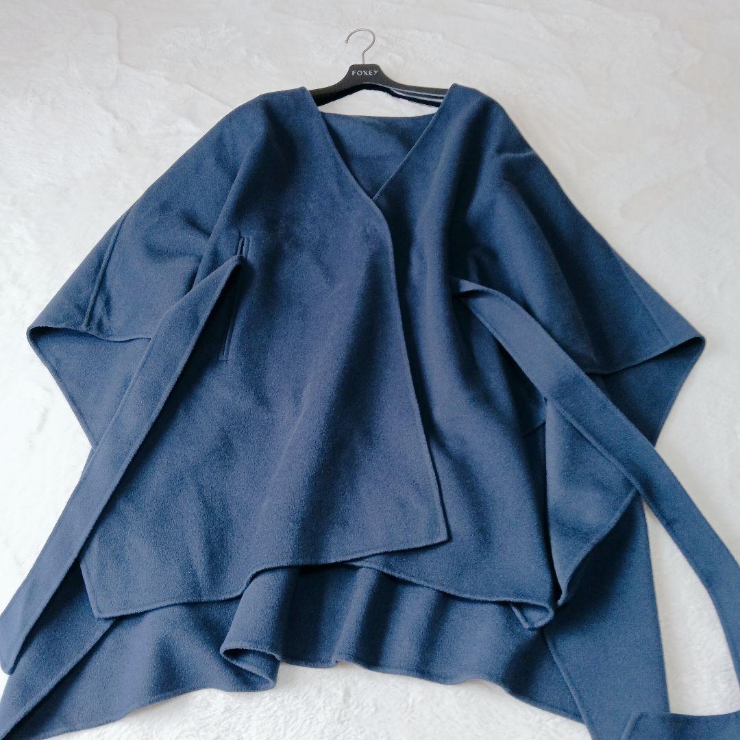 美品　ＩＣＢ　リバーコート　ポンチョ　カシミヤ混　ネイビー　4