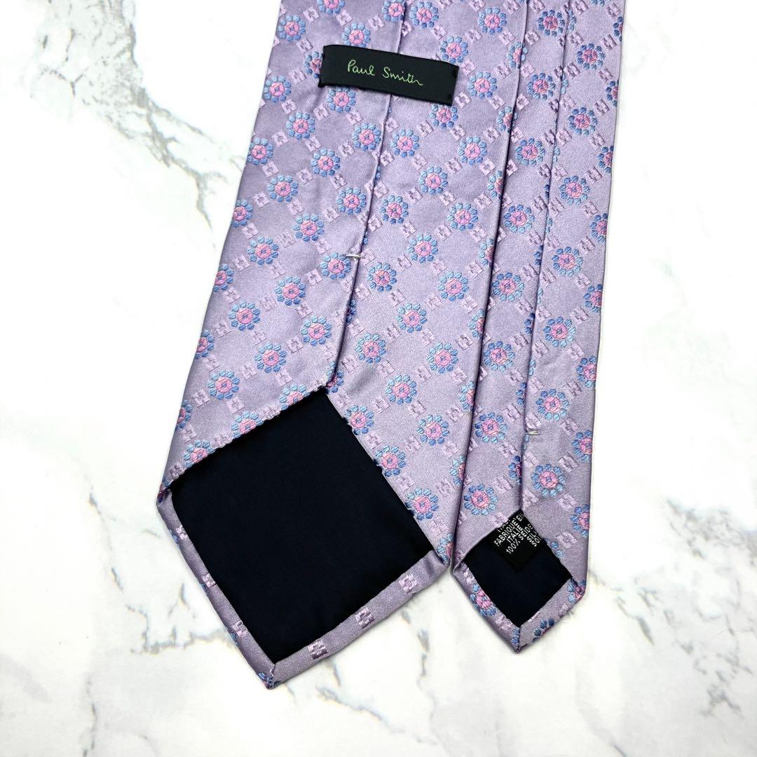 ◆美品◆Paul Smith ポールスミス ネクタイ 紫色 花柄 光沢感