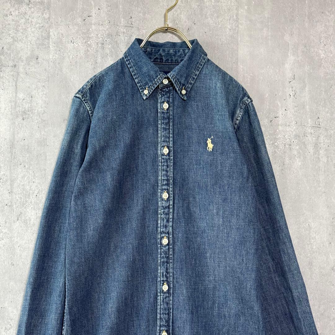 ラルフローレン デニムシャツワンピース ホースロゴ刺繍 インディゴ 美品 SP