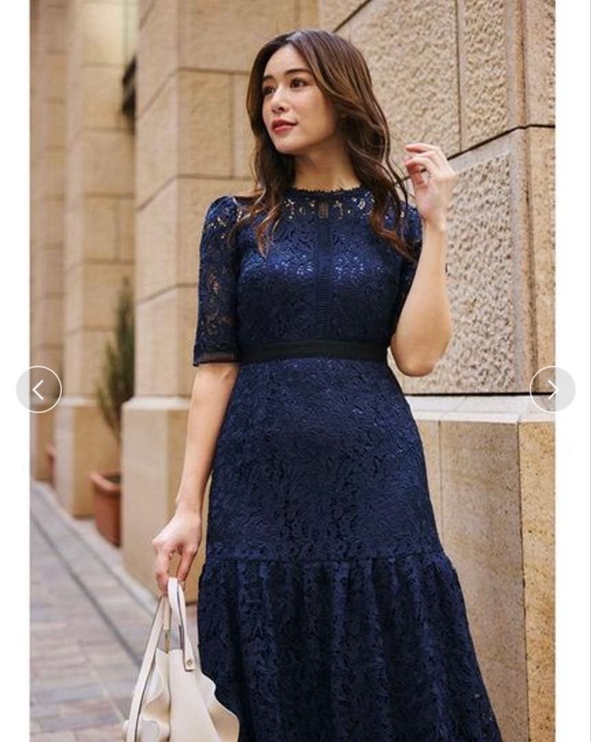 美品・CELFORD ネイビー レース 半袖 ワンピース 34