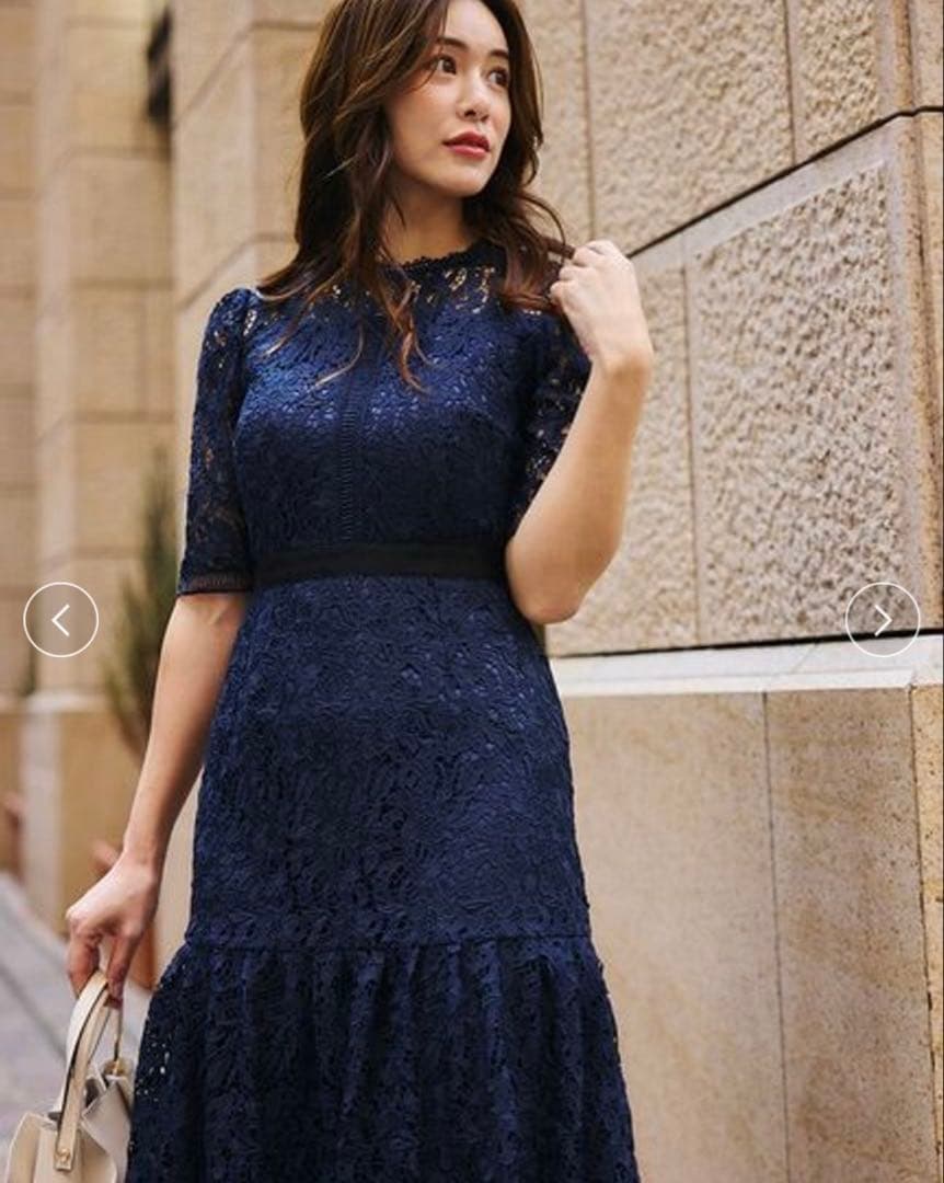 美品・CELFORD ネイビー レース 半袖 ワンピース 34