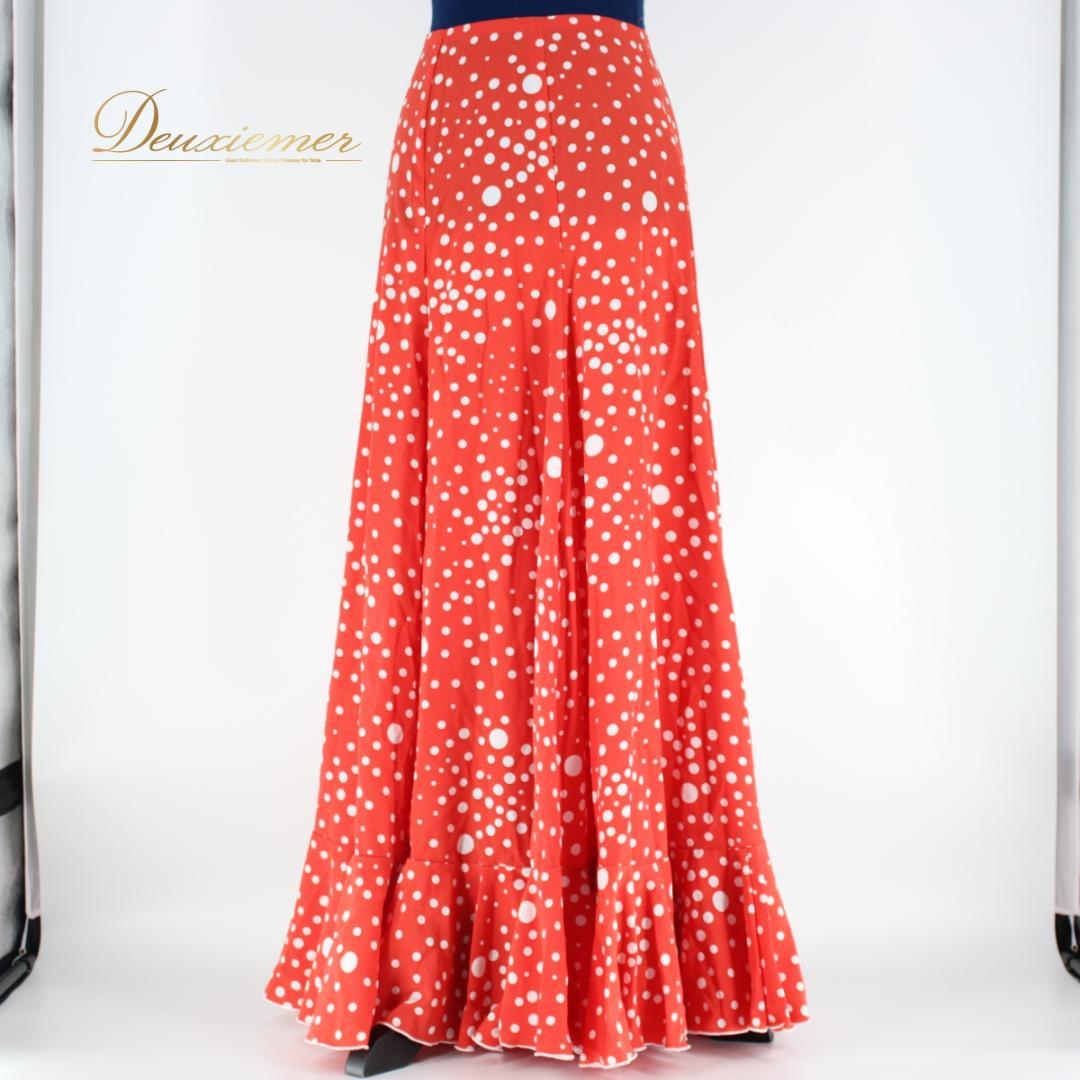 【美品 フラメンコ衣装】ファルダ HERMOSA IBERIA 朱色 白 水玉