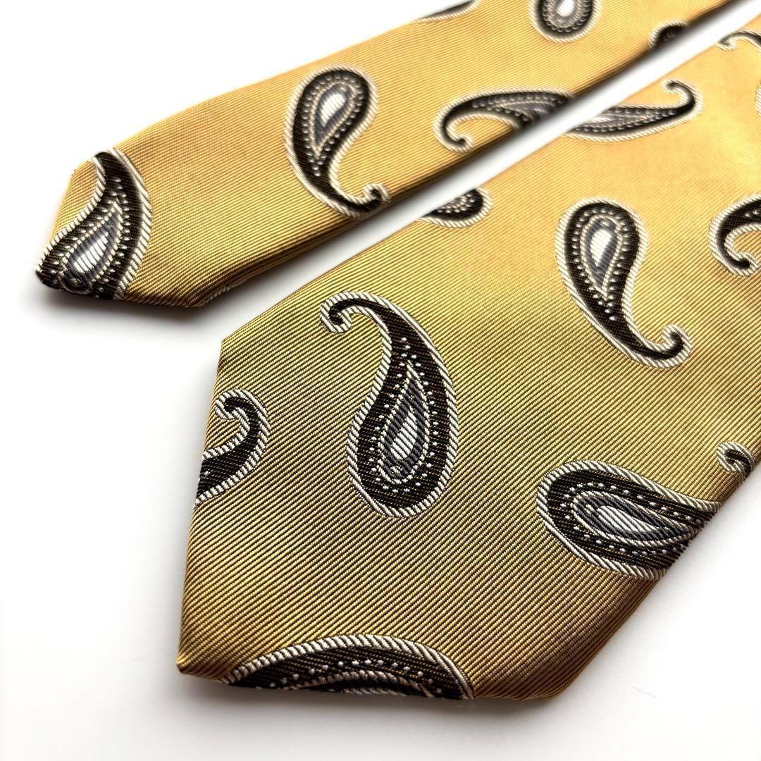 ꧁美品꧂ ダーバン ネクタイ ジャガード織 ペイズリー ゴールド イエロー 光沢