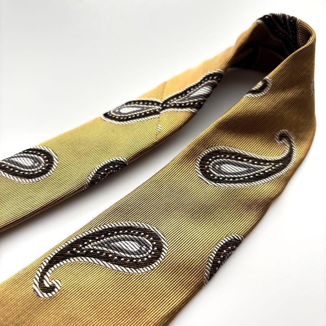 ꧁美品꧂ ダーバン ネクタイ ジャガード織 ペイズリー ゴールド イエロー 光沢