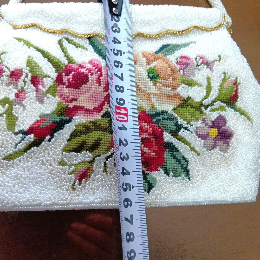 ビーズバッグ フラワー刺繍 花柄 バラ ハンドバッグ 昭和レトロ ヴィンテージ