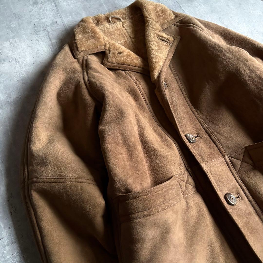 【70s vintage】リアルムートンコート　本革　ヌバックレザー　ユーロ古着