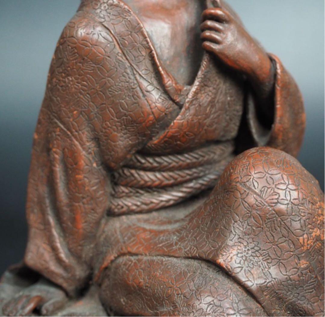 勝俣博送料無料 博物館級　江戸～明治　備前焼　女性像　在銘・木箱付★傑作★