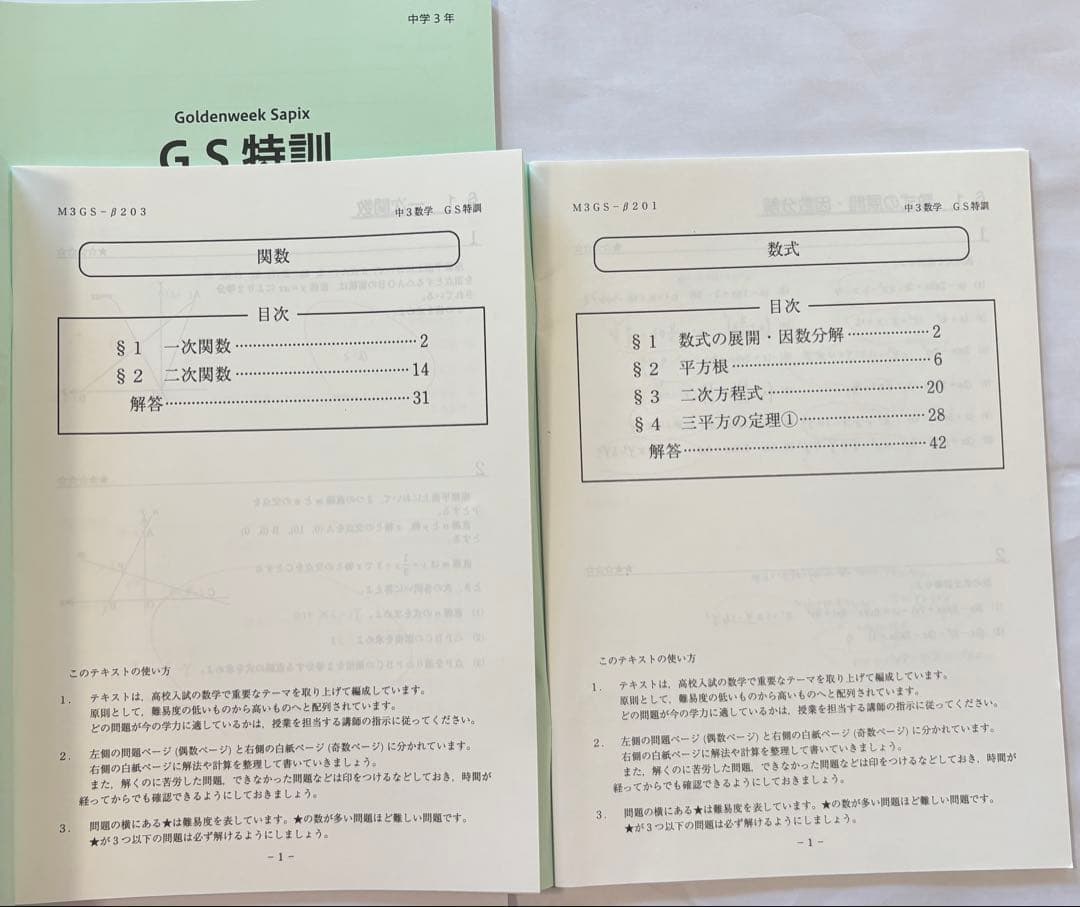SAPIX中学部 中3 数学GS特訓 春期夏期講習 MAIN SAPIX計57冊