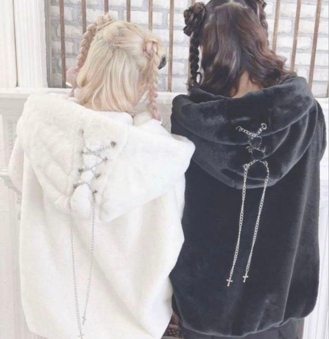 MA*RS クロスチェーン付きファーコート ブラック