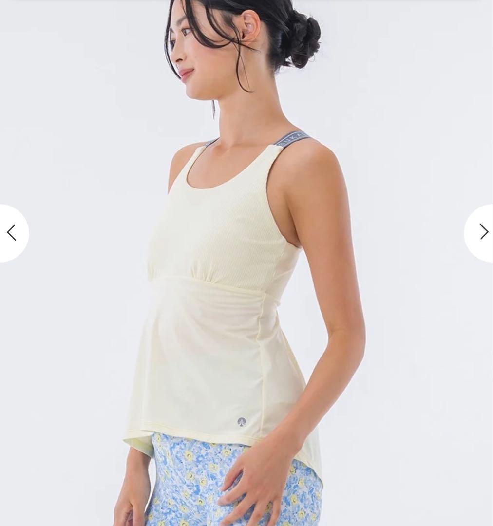 新品　Lサイズ　スカーラ　ペールイエロー クロスストラップ タンクトップ