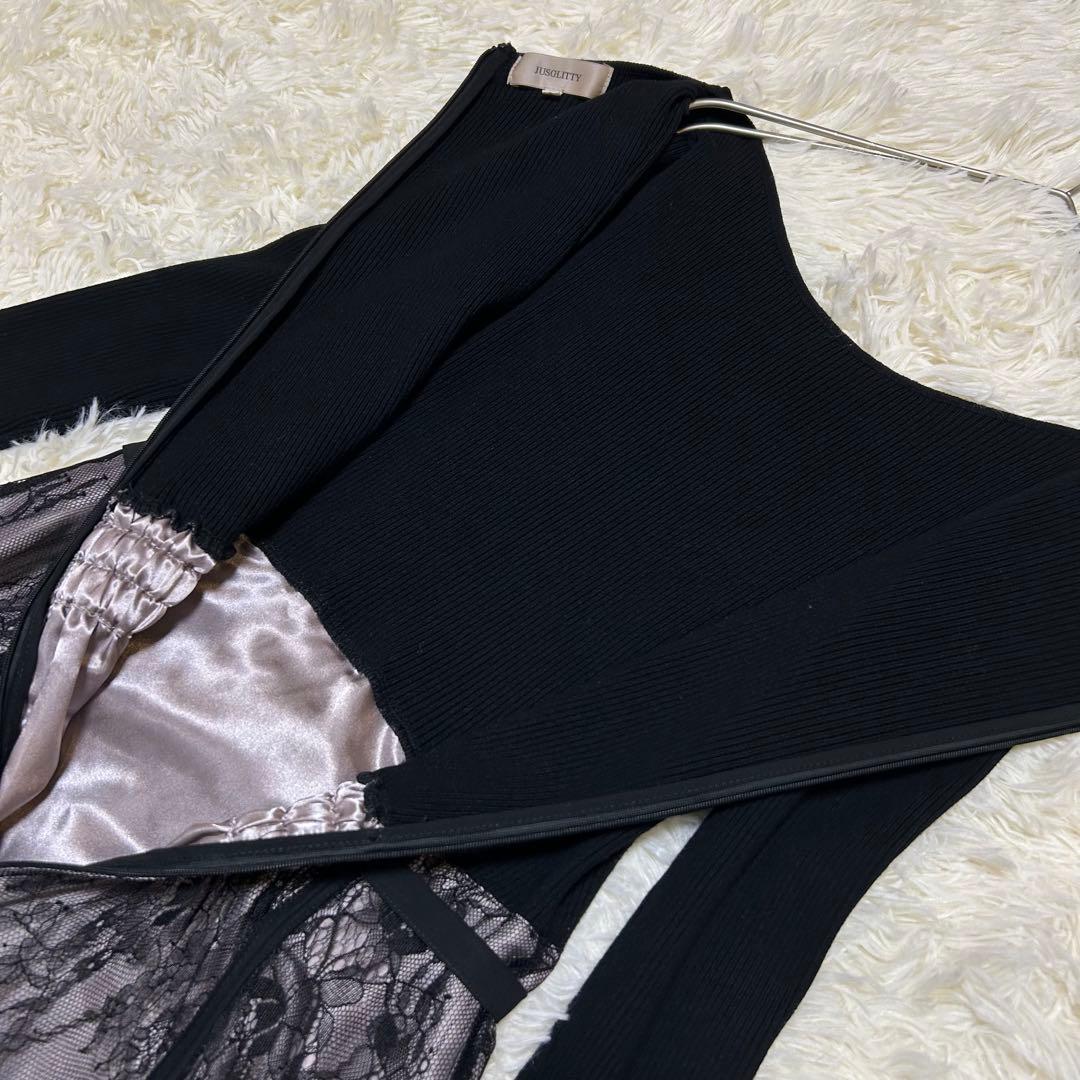 JUSGLITTY レースマチプリーツドッキングワンピース