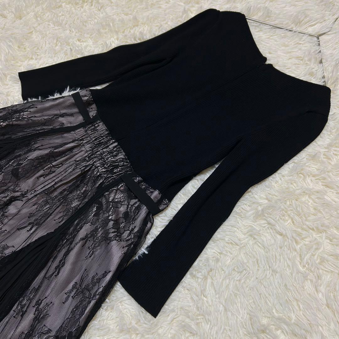 JUSGLITTY レースマチプリーツドッキングワンピース