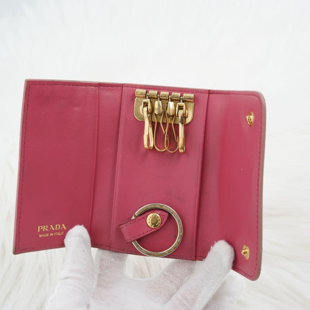 極美品　PRADA プラダ　キーケース　サフィアーノ　リボン　ロゴグラム　ピンク