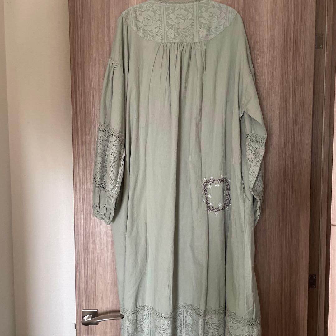 ツハルバイサマンサモスモス　ランダム刺繍レース切替ワンピース　ミント