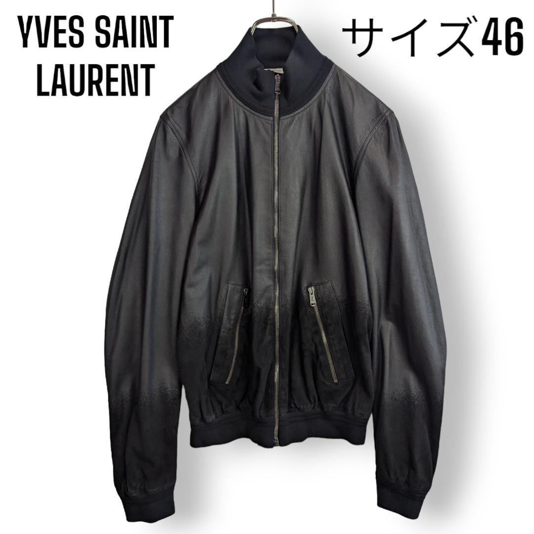 イヴサンローラン 切替 レザー ジャケット 羊革 ブルゾン スエード ブラック