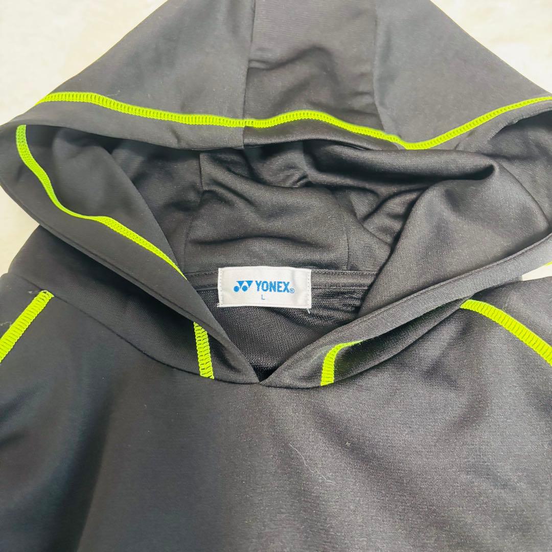【美品】上下セットYONEX ヨネックス フード付パーカー ブラック L刺繍ロゴ
