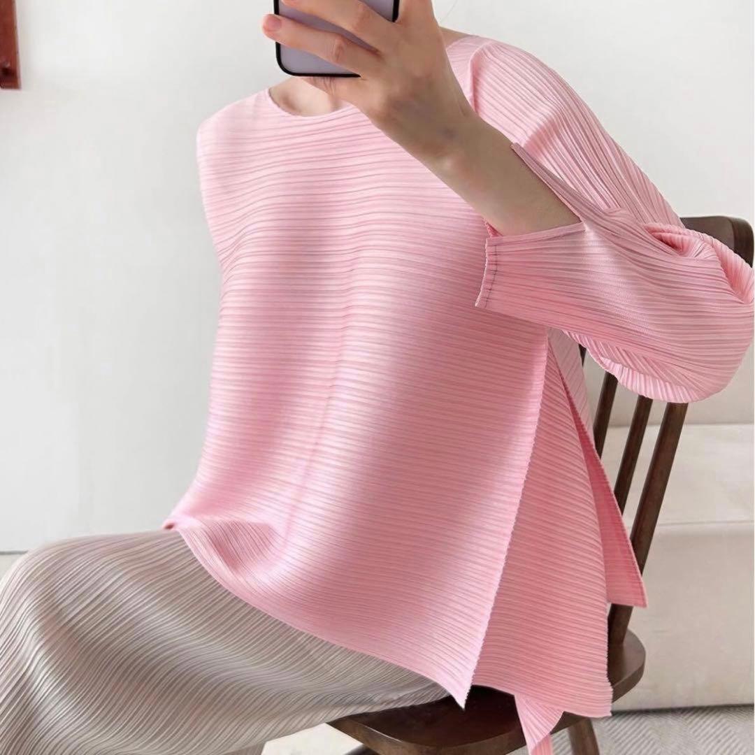 新品　ピンク　長袖サイドボリュームトップス☆プリーツプリーズ では✖️