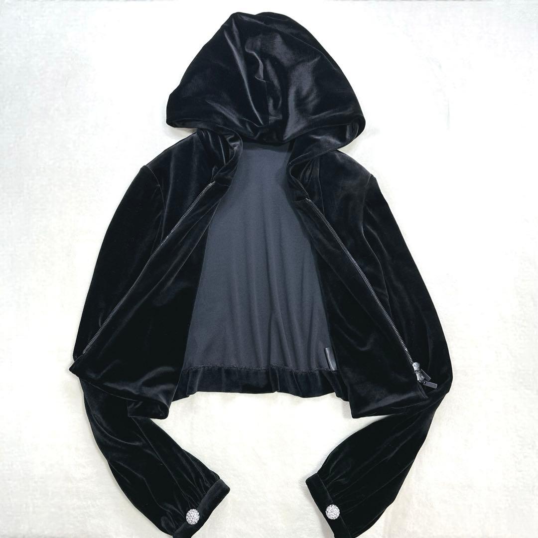 極美品 フォクシー ジュエルパーカー ベロア ベルベット カーディガン 黒