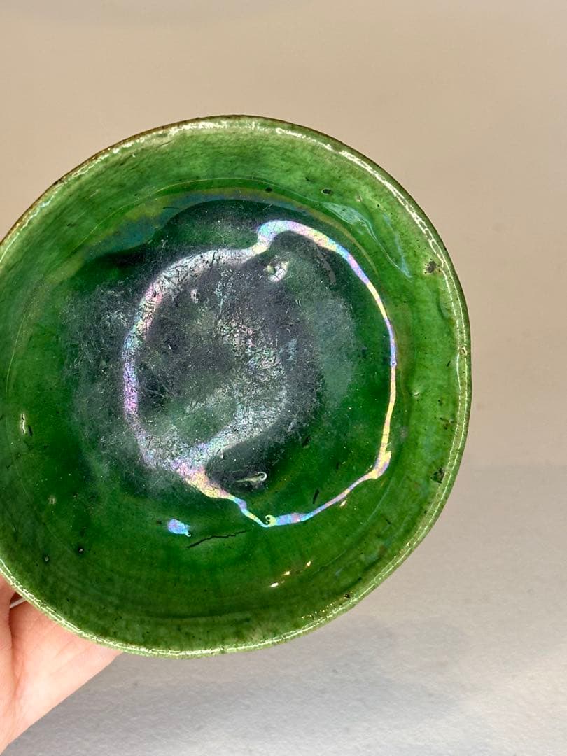 中国 漢緑釉 小皿 有銘 古陶磁 時代物