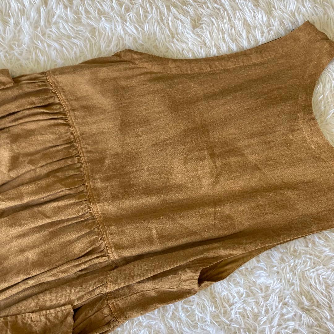 tumugu: ソリトリネンツイル2WAYエプロンワンピース　ブラウン