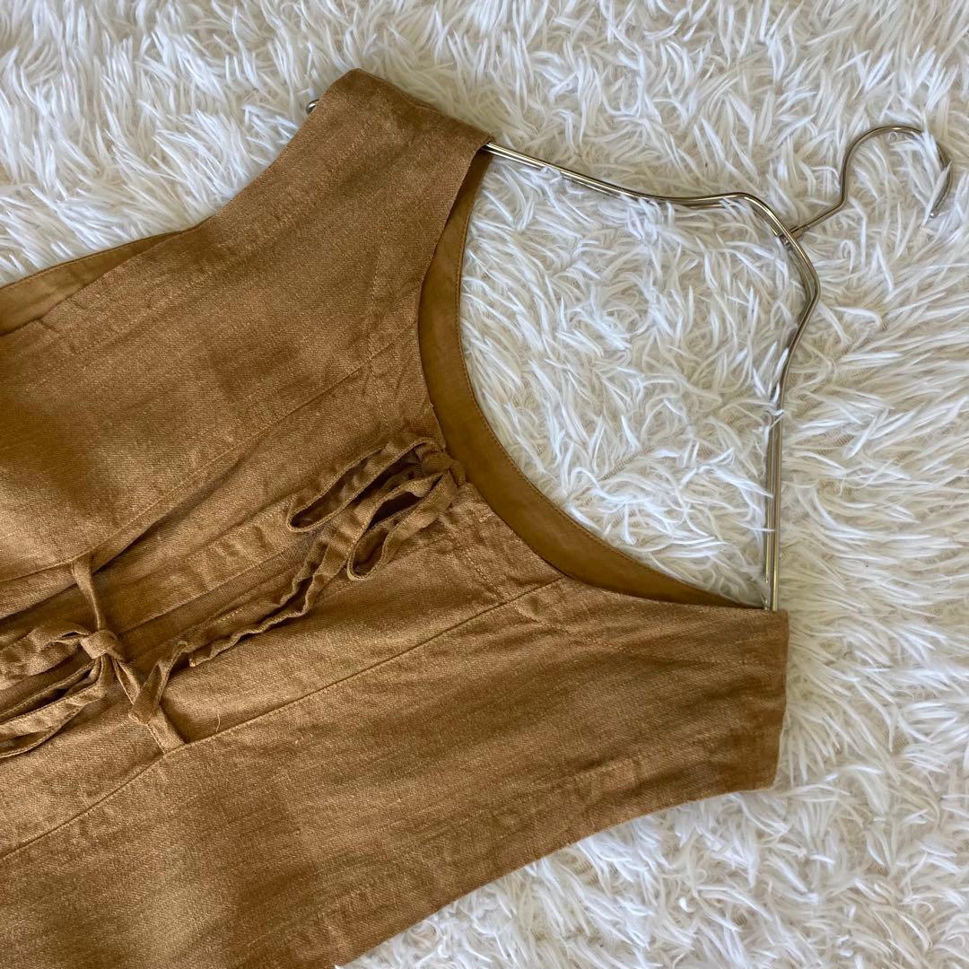 tumugu: ソリトリネンツイル2WAYエプロンワンピース　ブラウン