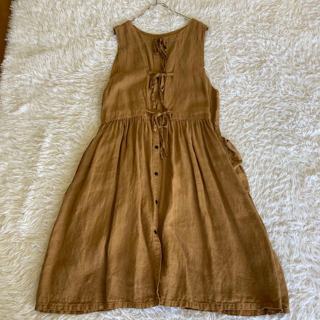 tumugu: ソリトリネンツイル2WAYエプロンワンピース　ブラウン